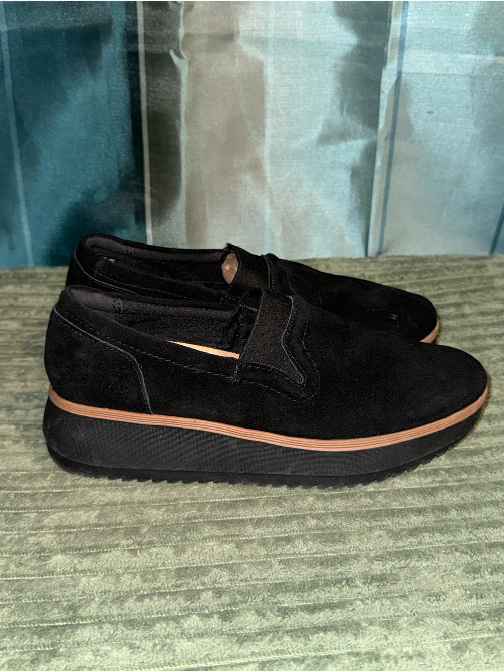 Clarks Black Suede Platform Slip-On Loafers
